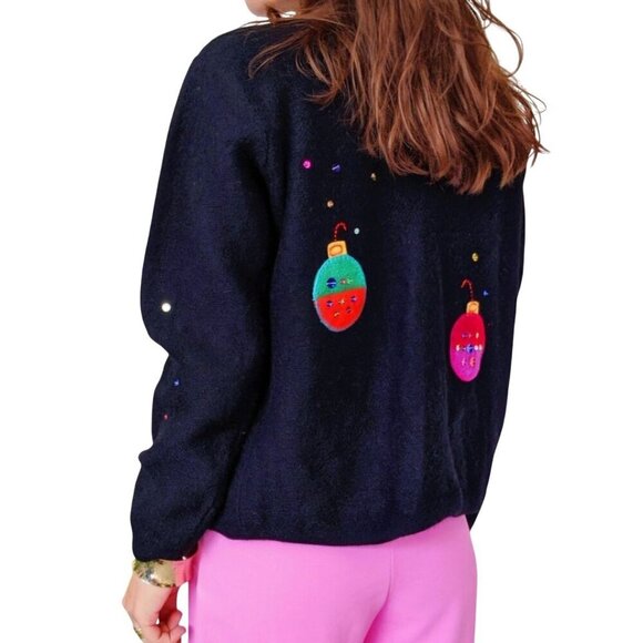 Talbots Vintage 100% Wool Unique Ornament Embroidered Cardigan Sweater Size M - Picture 5 of 7